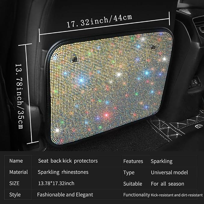 Car Seat Back Protectors with Crystal Rhinestones, Bling Bling Kick Mats Protector，Universal Fit Sparkling Diamond Automotive Interior Protectors for Girls Color 2Pcs