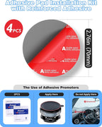 Adhesive Pads for Car Phone Mount, 4Pcs 2.76" Round Sticky Tape | Double-Sided heat resistant tape replacement. For dashboard suction cup, dash cam, GPS, windshield. With adhesion promoter.