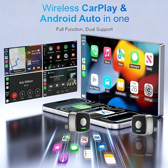 2026 Mini Wireless CarPlay Adapter for iPhone & Android Auto Dongle 2-in-1