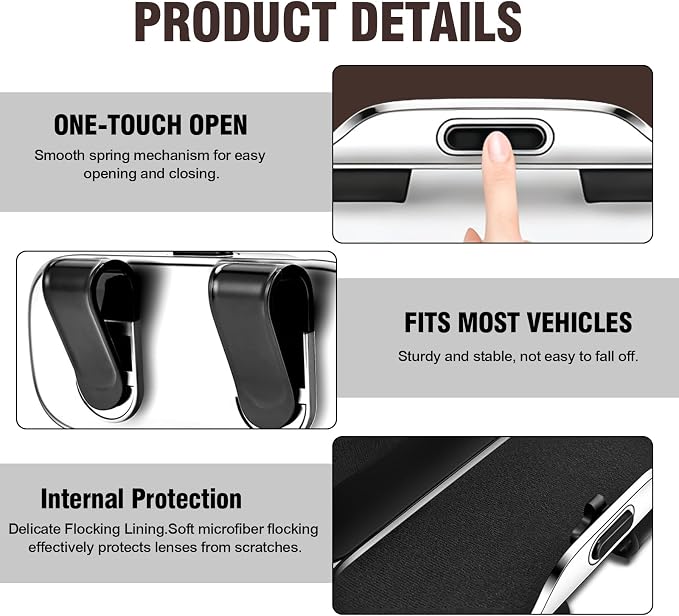 Sunglasses Holder for Car Sun Visor – Soft Vehicle Interior Glasses Organizer Box Accessories,Protective Automotive Eyeglasses Storage Case Hanger,Universal for SUV Sedan Truck (Brown)