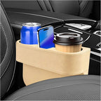 Car Seat Gap Filler Organizer, PU Leather Auto Front Seat Organizer Console Side Filler w/Cup Holder, Multifunctional Bottle Phone Holder Crevice Fillers for Most Car (Beige)