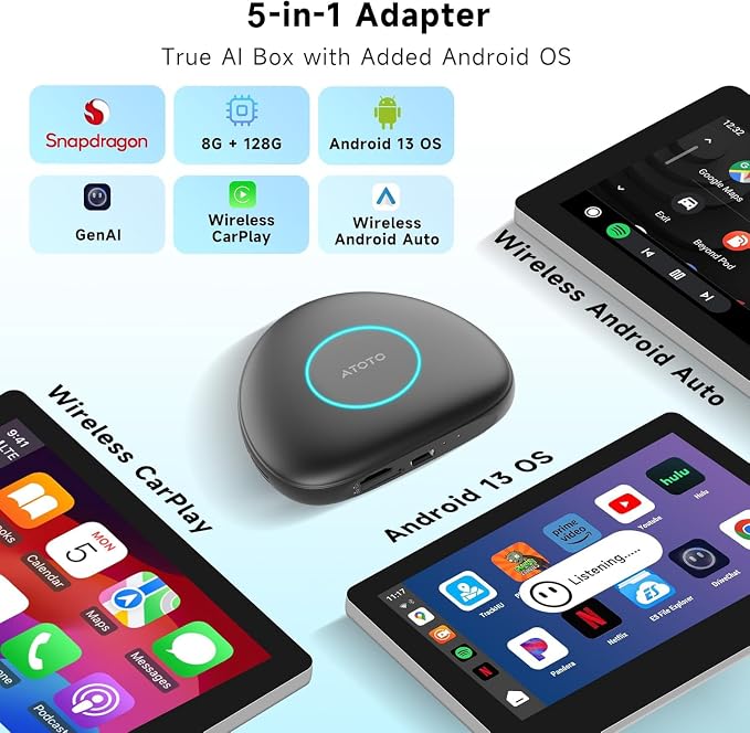 Magic AI Box, Wireless CarPlay Adapter with 4G LTE | GPS | Full Android OS | OBD II, Wireless CarPlay Box Enjoy Video & Music Apps, Navigation, AI Voice, Plug & Play for Factory Wired CarPlay