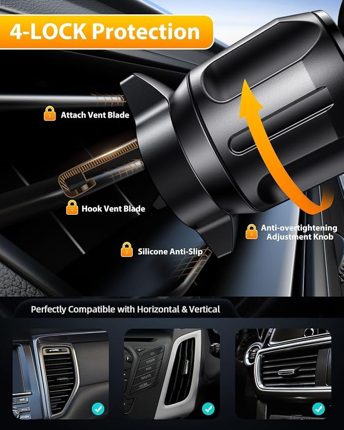 Car Phone Holder[Military-Grade 360°Suction Cup] Phone Holders for Your Car Universal Accessories Air Vent Dashboard Windshield Phone Mount Automotive Cradles Fit Shower & Wall Mounts iPhone