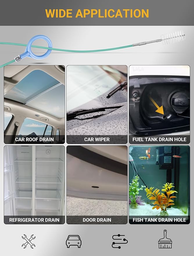 Upgraded Auto Sunroof Drain Cleaning Tool, 78 Inch Flexible Drain Brush Long Pipe Cleaners for Car, Tube Cleaning Brush Slim Drain Dredging Tool Perfect for Car Sunroof, Windshield Wiper Drain Hole