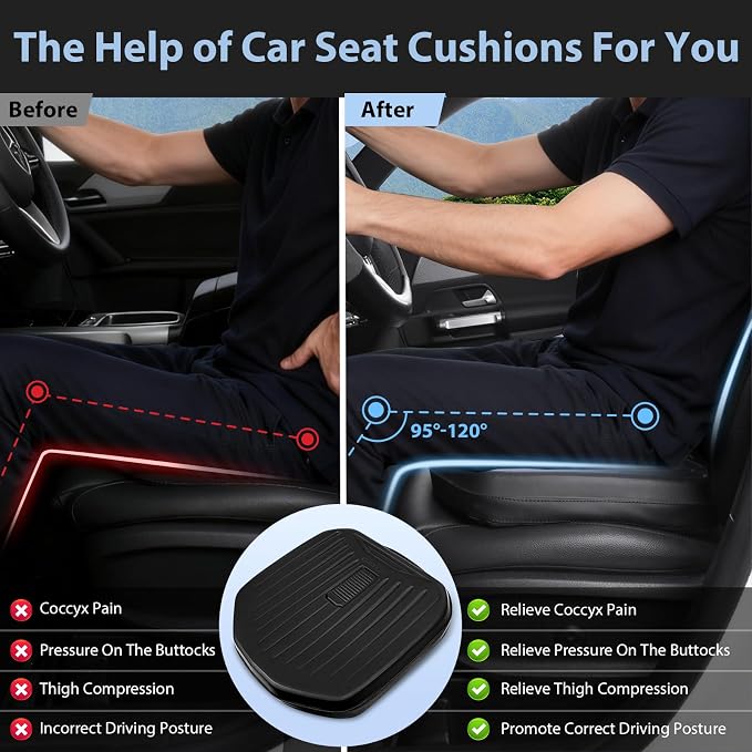 Leather Car Seat Cushion, Comfortable Memory Foam Seat Cushions for Driving Waterproof Adult Booster Seat Cushion for Cars, Truck Driver Automotive SUV Office Chair, Hand-held, 3 Inches Black