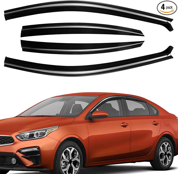 Rain Guards Compatible with 2019-2024 Kia Forte, Out Channel Window Deflector Extra Durable Side Sun Wind Deflectors 2024 Forte Tape-on Rain Guard Black 4 PCS