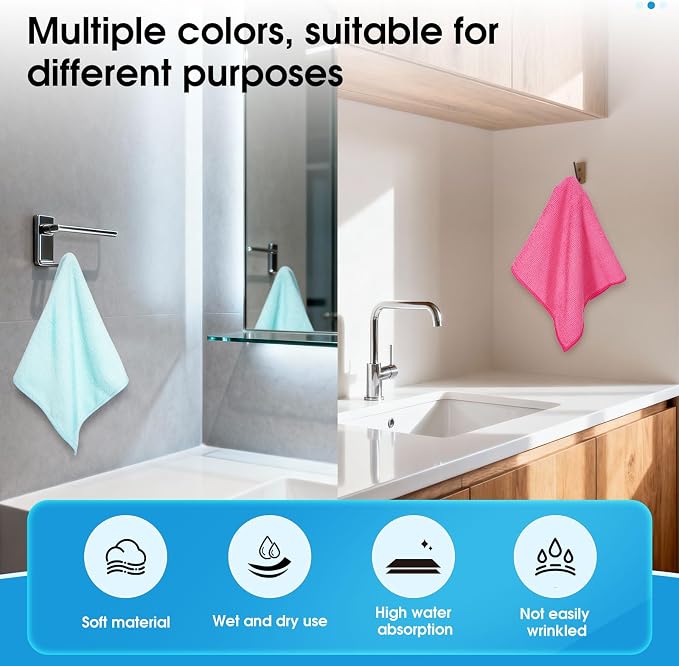 Microfiber Cleaning Cloth,12 Pack Cleaning Rags, Cleaning Towels with 4 Color Assorted, 11.8"X11.8"(Green/Blue/Yellow/Pink)
