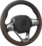 Car Steering Wheel Cover - Universal Car Accessory for Diverse Cars, Durable Leather Cover with Anti-Slip Lining, for Steering Wheel with a Diameter of 14.5"-15", Brown