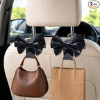2 Pack Car Purse Hooks, Cute Bow Car Seat Headrest Hook Hanger for Purses and Bags, Space-Saving Car Accessory(black)