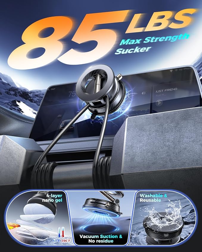 2026 Upgraded Vacuum Magnetic Car Phone Holder, 85LBS Strongest Suction & 2600gf Magnetic for Magsafe Car Mount, 360° Adjustable Foldable Cell Phone Holders for Your Car for iPhone 17 Pro Max 16 15