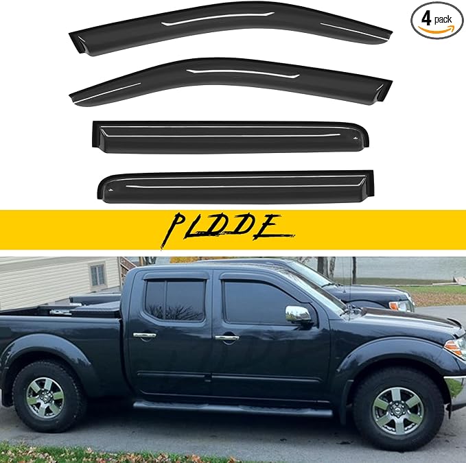 4pcs Compatible with Sun/Rain Guard 2005-2018 Frontier Crew Cab with 4 Full Size Doors Front+Rear Smoke Outside Mount Tape-On Window Visors