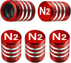 Tire Valve Stem Caps Cover - (5 Pack) Tire Air Cap N2 Nitrogen Metal with Plastic Liner Corrosion Resistant Leak-Proof for Car Truck Motorcycle Bike Red