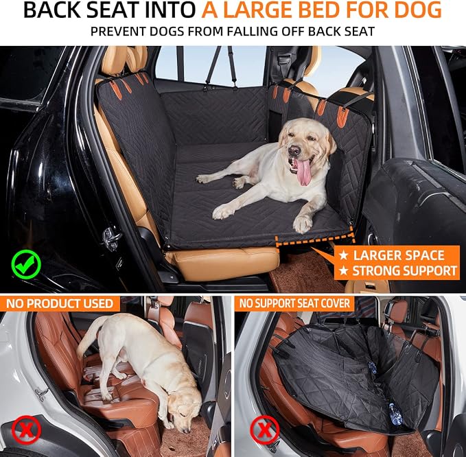 Back Seat Extender,Dog Seat Cover for Back Seat,Hard Bottom Car Seat Cover for Dogs,Dog Hammock for Car,Back Seat Pet Cover for Dogs(Black,for Car/SUV/Small Truck)