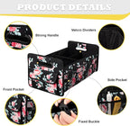 Car Trunk Organizers and Storage Collapsible Multi Compartment Container Box, Adjustable Car Accessories for SUV Sedan Truck, Standard Size, Black Floral