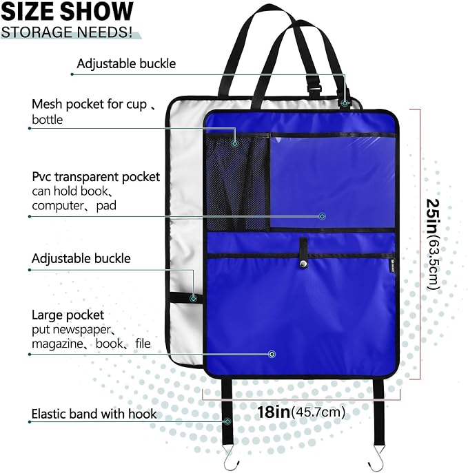 Medium Blue Seat Back Organizer Car Seat Back Storage Bag Anti-kick Pad, Seat Protectors for Back of Front Seats, 2 Pack