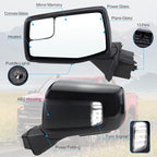 Left Driver Side Mirror Compatible With 2019-2025 Chevy Silverado 1500 With Power Glass Power Folding Heated Turn Signal Puddle Lights Mirror Memory Black Replace#84309683(13Pins)