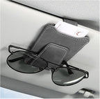 Sunglass Holder for Car Visor, Magnetic Leather Vehicle Eyeglass Hanger Holder, Automotive Interior Sun Visor Glasses Ticket Card Organizer Clip, Universal for SUV RV Lorry (Gray)