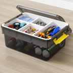 20Qt Stackable Storage Bin with Lid & Tray, Clear Plastic Latching Box Organizer with Divider Portable Container for Arts & Crafts, Home & Car Trunk Organization,Clear Grey,1Pack