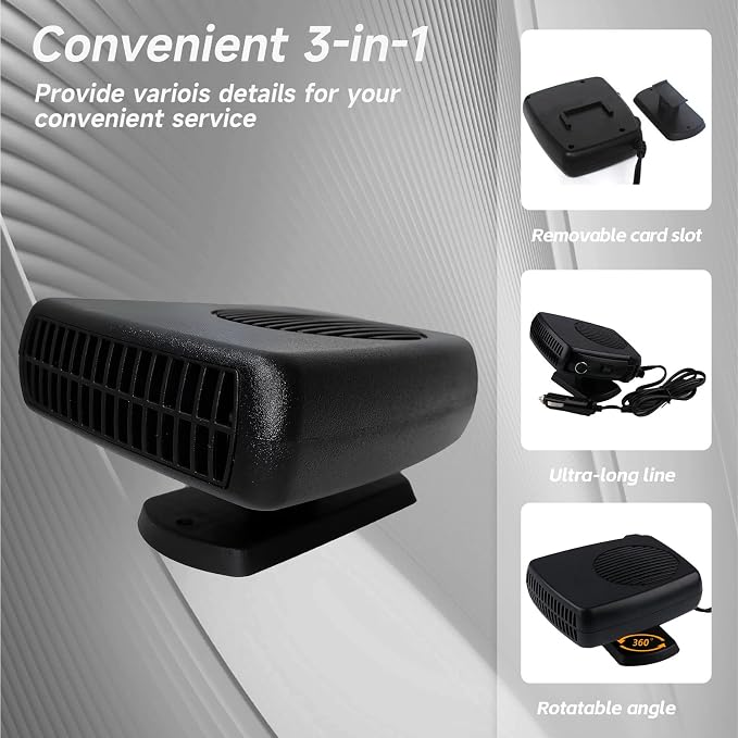Portable 12v Heater, 200W Fast Heating Fan, Plug into Cigarette Lighter 360 Degree Rotation for Car Windshield, Defroster Defogger Car Heater