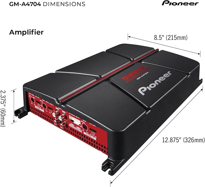GM-A4704 4-Channel Car Amplifier – 520W Max, Class AB, Bridgeable, Variable High-Pass Filter