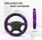 Purple Galaxy Steering Wheel Cover + Purple Starry Sky 2pc Car Coasters | Breathable Universal for 15 Inch Anti-Slip Car Suitable for Men Women Galaxys