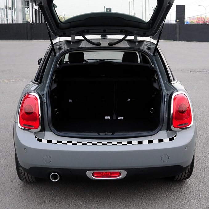 Rear Bumper Protector Sticker Compatible with Compatible with Mini Cooper F56 F55 R55 Anti-Collision Strip Trunk Threshold Decal Car Trunk Door Edge Vinyl Sticker Decoration for Car (Checkered)