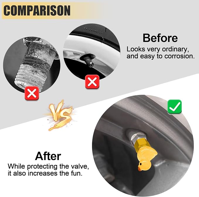 4 Pack Cute Duck tire Valve caps, Glow in The Dark Tire Valve Caps, Interesting and Practical Tire Decoration, Can be Used for Cars, Motorcycles, Trucks, and Bicycles.(Yellow)