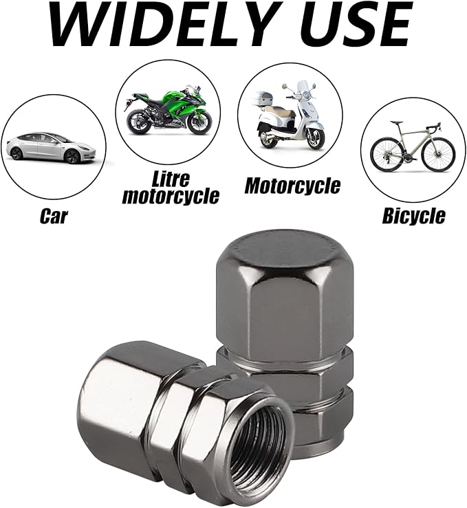Aluminum Tire Stem Valve Caps Wheel Valve Covers Car Dustproof Tire Cap Cover Accessories, Universal for SUV, Car, Bike and Motorcycle, Hexagon Shape (4PCS Grey)