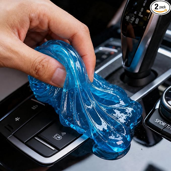 Car Cleaning Gel – Reusable Interior Car Cleaner Putty, Natural Auto Detailing Slime for Vents & Crevices, Universal Car Accessories Gift for Men & Women, Blue, 2 Pack
