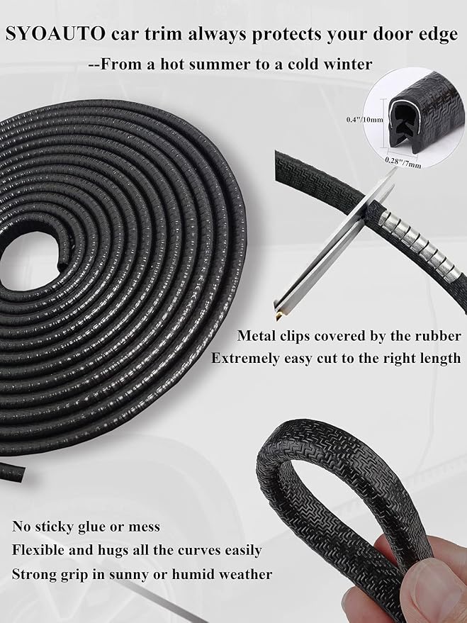 32Ft(10M) Door Edge Guard Black Car Guards Protector for Cars Rubber Auto Trim U Shape Build in Metal Sheet No Need Adhesive Easy to Cut Most
