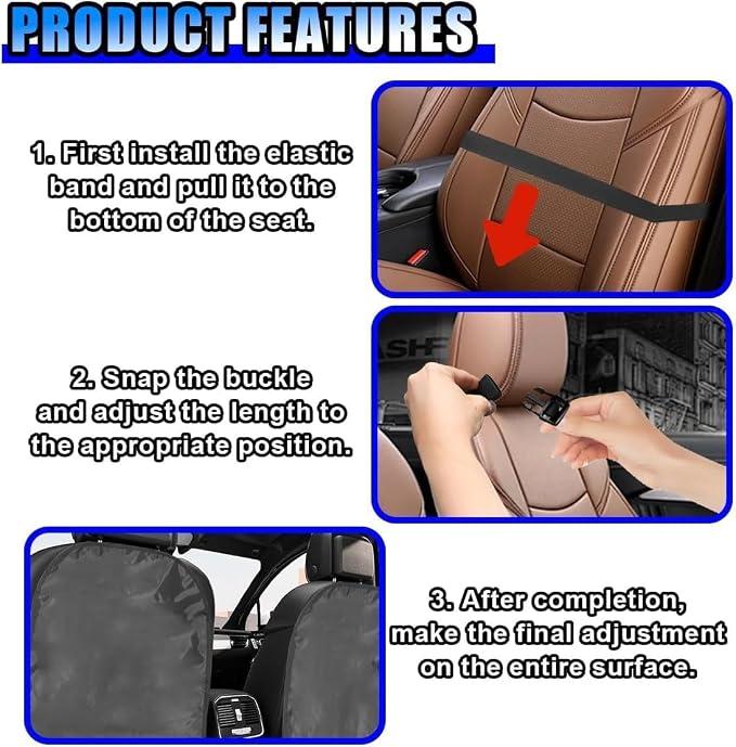 Large Car Seat Back Protectors 2 Pack, 2-Layer Kick Mats with 3 Pockets, Backseat Organizer and Seat Protector for Kids, Scuff Guard for Cars SUVs Trucks, Black