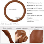 Car Steering Wheel Cover, 13 to 14.17 inches Anti-Slip Silicone Steering Wheel Protector, Soft Flexible Shock-Absorbent Steering Wheel Protective Cover for Most Car Models (Brown)