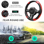 Car Steering Wheel Cover, 15 inch Carbon Fiber Microfiber Leather Elastic Steering Wheel Protector, Breathable Anti-Slip Comfortable Steering Wheel Covers for Most Cars (Black&Red)