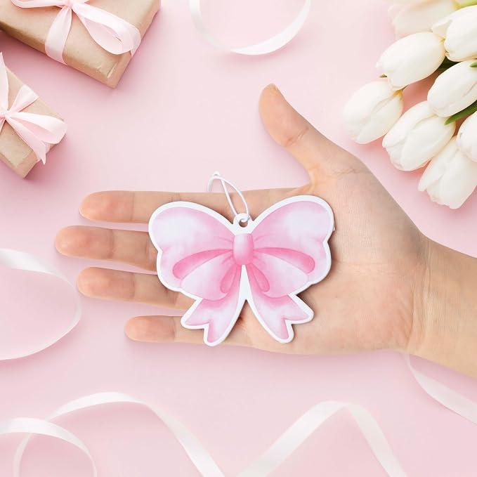 12Pcs Pink Coquette Bow Car Air Freshener Hanging Aesthetic Car Diffuser Ornaments Refresh Air Fragrant Pendant Car Interior with Essential Oils Gift Set Long-Lasting for Car Accessories Decor