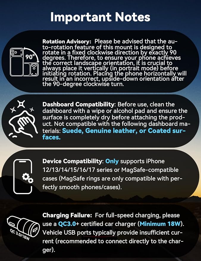 for MagSafe Car Mount Charger, [Smart Fingerprint-Touch Rotation] 15W MagSafe Wireless Car Charger[Vacuum & Gel 360° Base] Air Vent Dashboard Set for iPhone 17 16 15 14 13 12 Series, Black