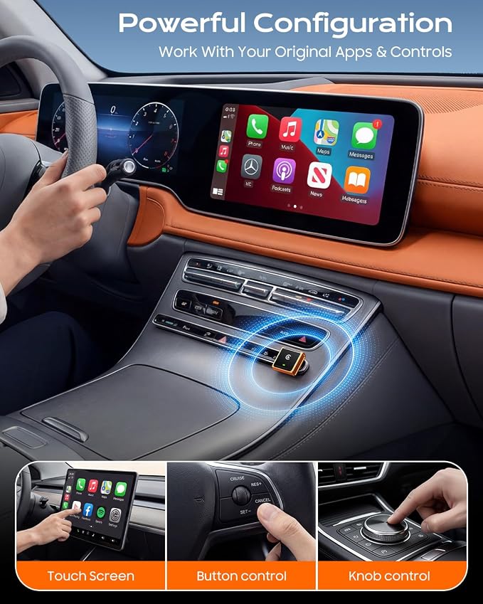 Mini Wireless CarPlay Adapter for iPhone Apple, USB-A/C Plug & Play | Go Wireless with Factory Wired Apple CarPlay, Fast Auto Connect, Low Latency, Compatible with iOS 10+ & 2015+ Cars, Orange