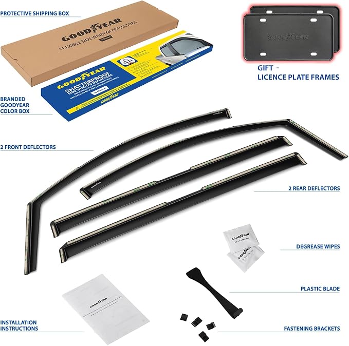 Goodyear Shatterproof in-Channel Window Deflectors for Toyota Sienna 2011-2020, Rain Guards, Window Visors for Cars, Vent Deflector, Car Accessories, 4 pcs - GY007926