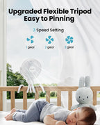 Mini Portable Stroller Fan, Battery Operated Small Clip on, Detachable 3 Speed Rechargeable, 360° Rotate Flexible Tripod Better Cooling for Car Seat Crib Treadmill Travel White