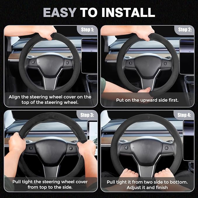 Car Steering Wheel Cover Winter, Microfiber Suede Steering Wheel Covers with Anti-Slip Lining, Breathable Elastic Car Steering Wheel Protector Soft, Universal Standard Size 14-15 inch
