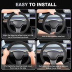 Car Steering Wheel Cover Winter, Microfiber Suede Steering Wheel Covers with Anti-Slip Lining, Breathable Elastic Car Steering Wheel Protector Soft, Universal Standard Size 14-15 inch