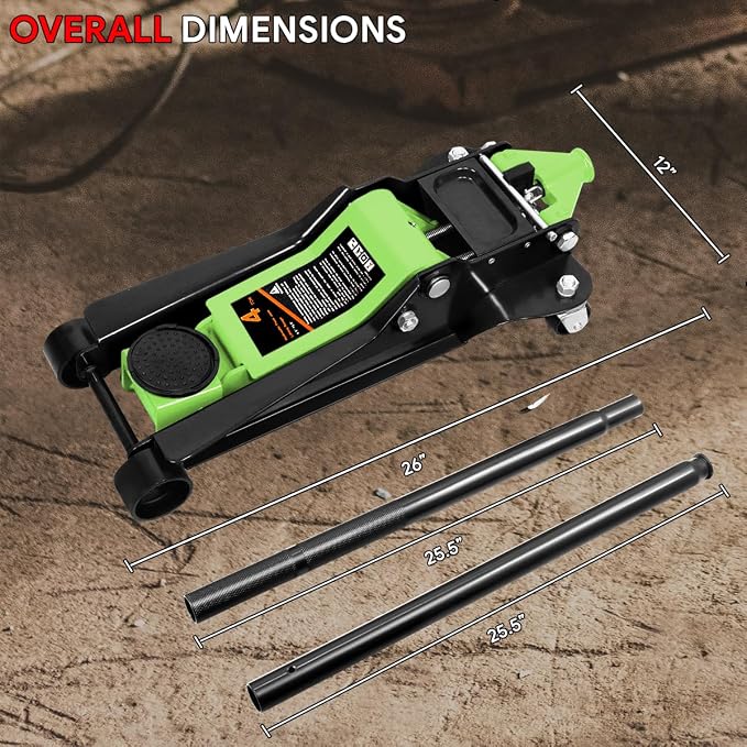 DNA Motoring Low Profile Hydraulic Trolley Service/Floor Jack, 4 Ton (8000 lbs) Capacity, Lifting Range 4.5"-20", Green, TOOLS-00307-GR