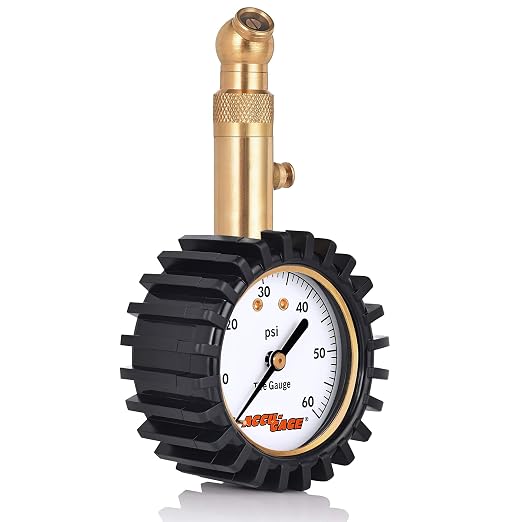 RS60XA Professional Tire Pressure Gauge with Protective Rubber Guard (60 PSI)