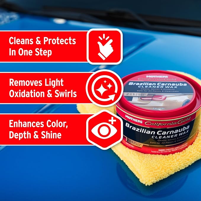 California Gold Brazilian Carnauba Cleaner Wax, 12 oz. Paste, 05500 | Cleans & Waxes in One Step, Removes Oxidation & Swirls, Premium Carnauba Shine & Protection for All Paint Finishes