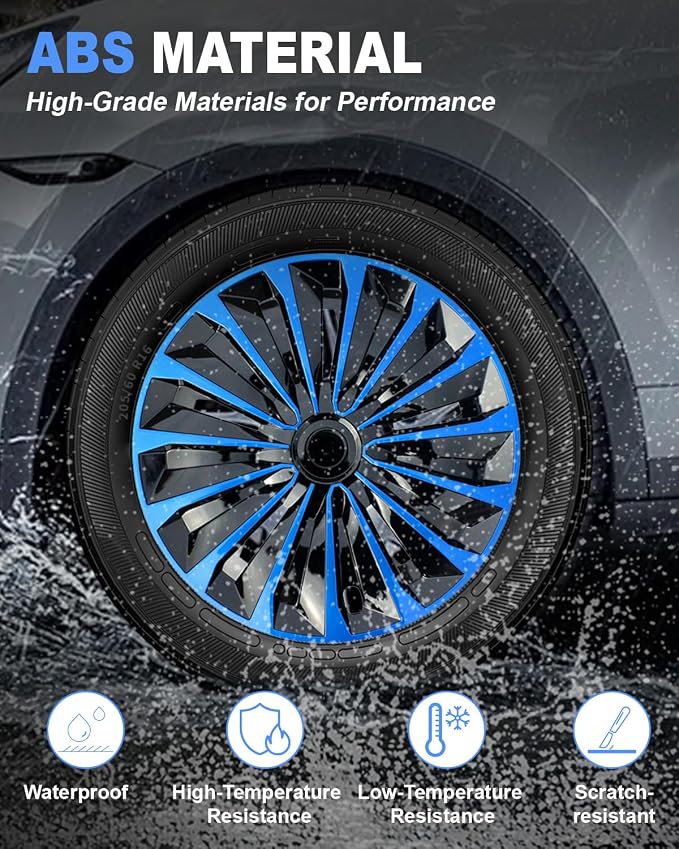 Hubcaps,16 inch hubcaps Set of 4, Wheel Rim Cover ABS Material, Snap On Car Truck SUV Replacement, for Toyota Camry Nissan Mazda etc, Black&Blue