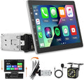 10.1 inch Single Din Car Stereo with CarPlay and Android Auto, 10 inch Touch Screen Radio with Mirror Link/1080P/EQ Audio/SWC/Bluetooth +Backup Camera+MIC