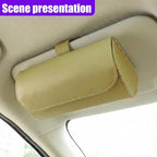 Sunglasses Holder for Car Sun Visor, Leather Car Sunglass Holder with Hidden Magnetic Closure, Clip On Glasses Case, Universal Storage Box Organizer Accessories (Beige)