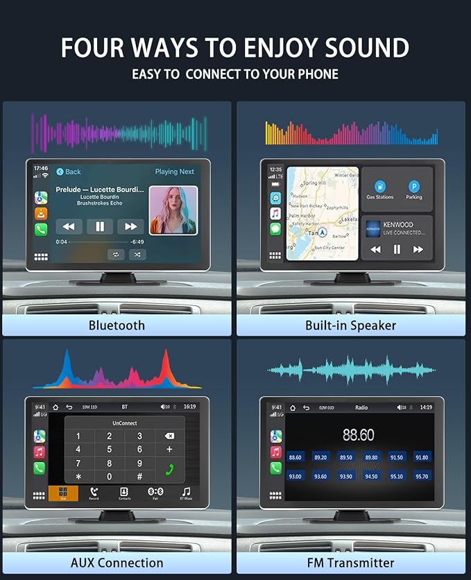 9" CarPlay Screen for Car, 4K Dash Cam Car Tablet for Apple Android Auto,1080P Rear Backup Camera, Wireless Portable Touch Voice Control Screen for GPS Navigation, Bluetooth, Mirror, Truck