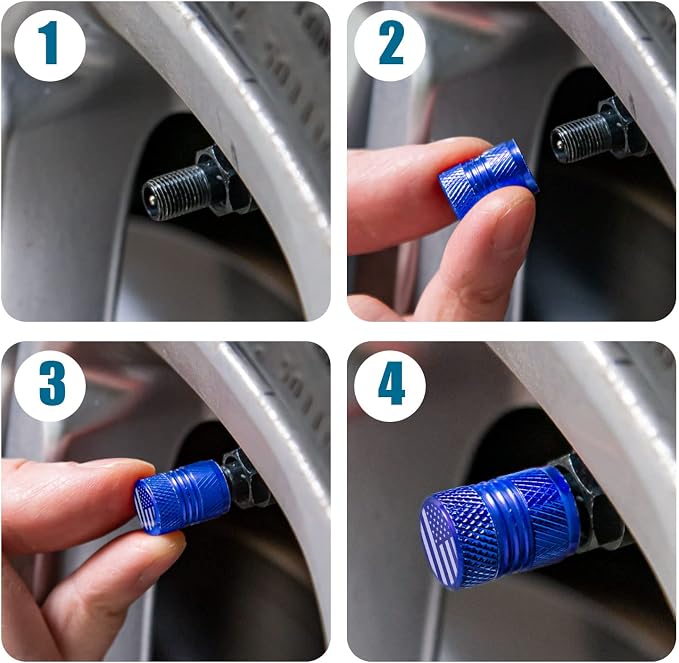 Tire Valve Stem Caps for Car American Flag Tires Air Caps Cover 8 Pack Corrosion Resistant Premium Alloy Universal for SUV Truck Motorcycle Bike Blue