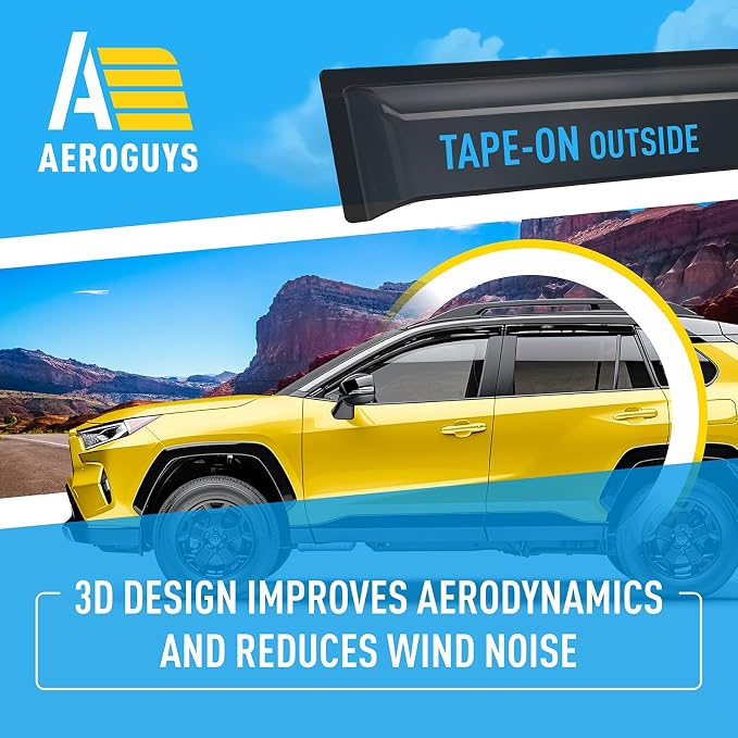 Extra Durable Window Deflectors Tape-On Window Visors Rain Guards Fit for Toyota RAV4 2019-2025, Sun Visors, Wind Vent for Shades, Exterior Car Accessories - 4 pcs. AG0912