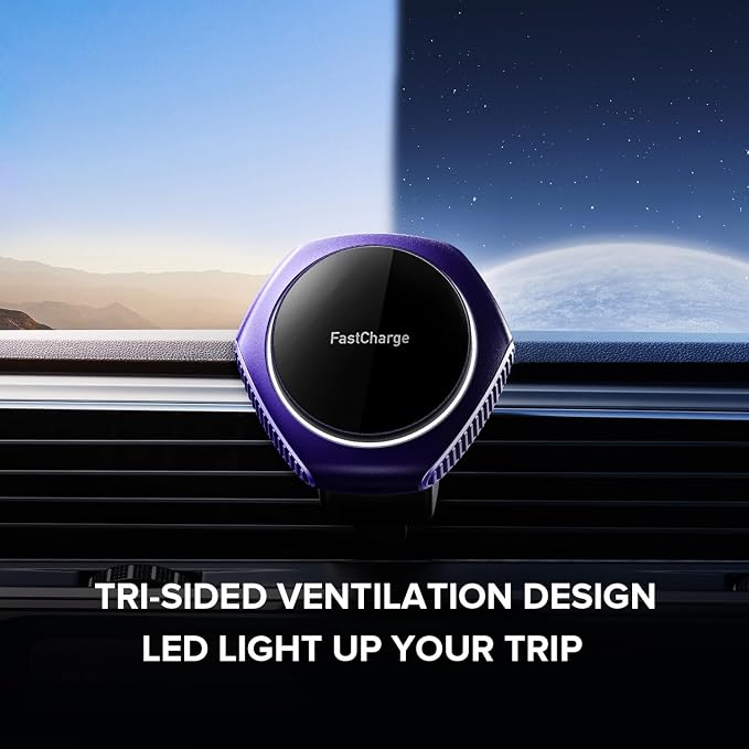 for MagSafe Car Mount Charger, 15W Fast Charging Magnetic Wireless Car Charger Phone Holder Mount Fits iPhone 15 Pro Max Plus 14 13 12 Mini MagSafe Case - Purple